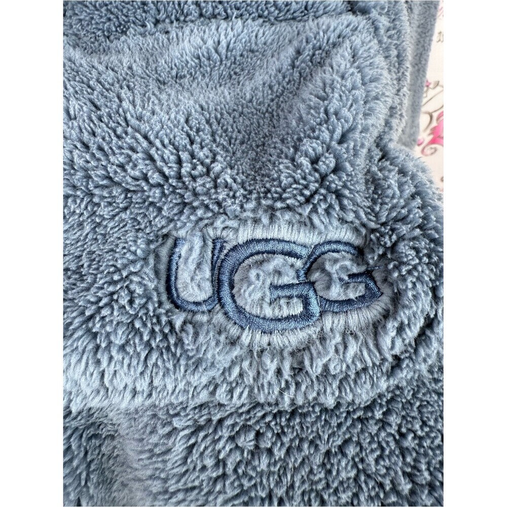 UGG robe blue soft fleece thick pockets Hooded Plush Robe in Slate Blue - Picture 3 of 11